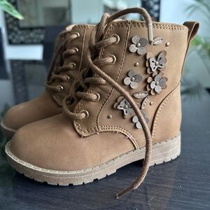 Sugar Tan Kids Boots with Floral Accents